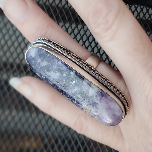 New Oversized Lepidolite 925 Silver Ring. - Picture 13 of 15